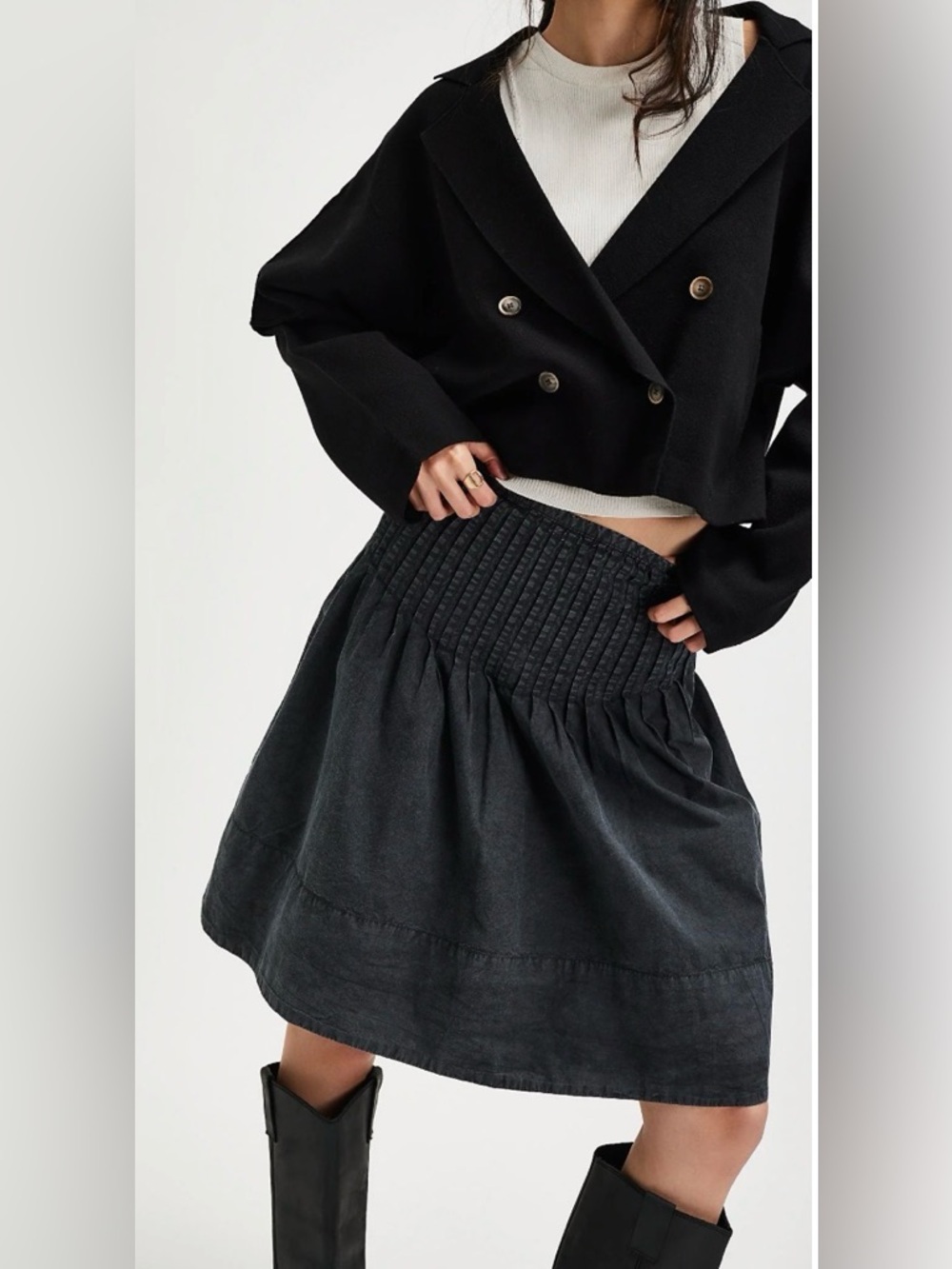 Free People Peyton Pintuck Midi skirt. NWT. Washed black - Picture 2 of 4